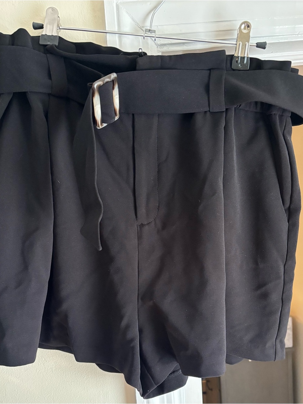 Nine West Black High-Waist Belted Paperbag Shorts